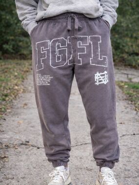 FGFL Graphic Sweatpants – Spiritual Streetwear Joggers Purple Grayish Color
